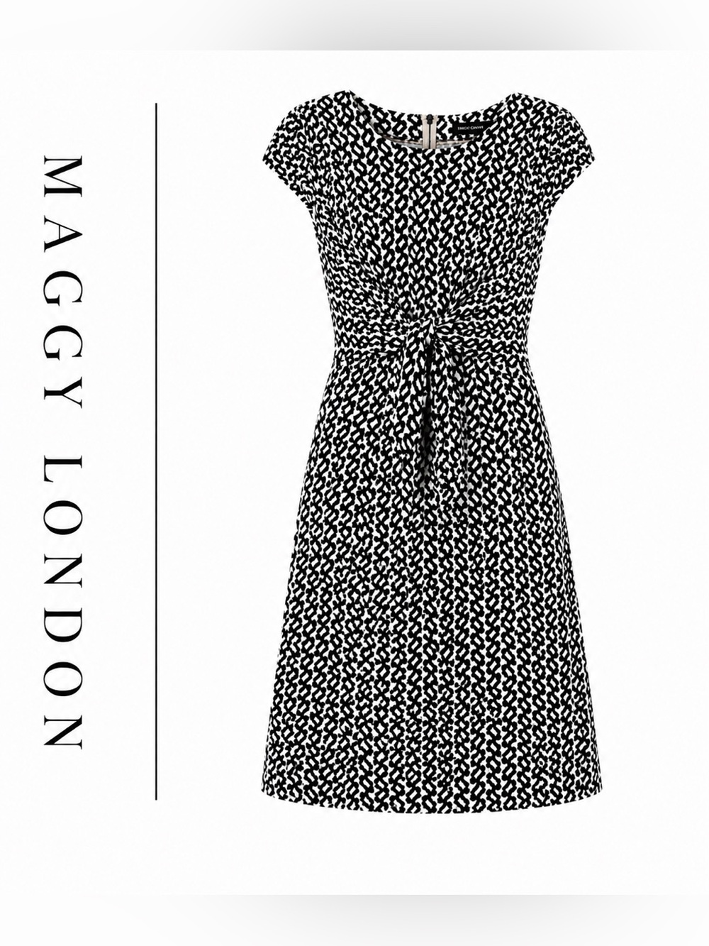 Maggy London Black and White Printed Midi Dress